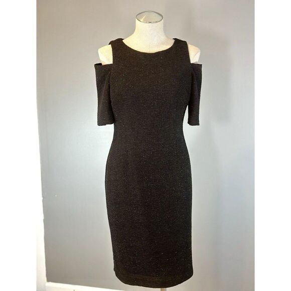 Eliza J Cold Shoulder Sparkle Knit Sheath Dress in Black Size 4 - Picture 1 of 8